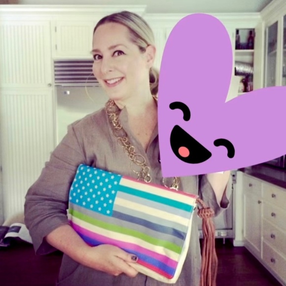 Vintage 🇺🇸 JESSICA KAGAN CUSHMAN Canvas Clutch Handbag American Flag Patriotic - Picture 3 of 11